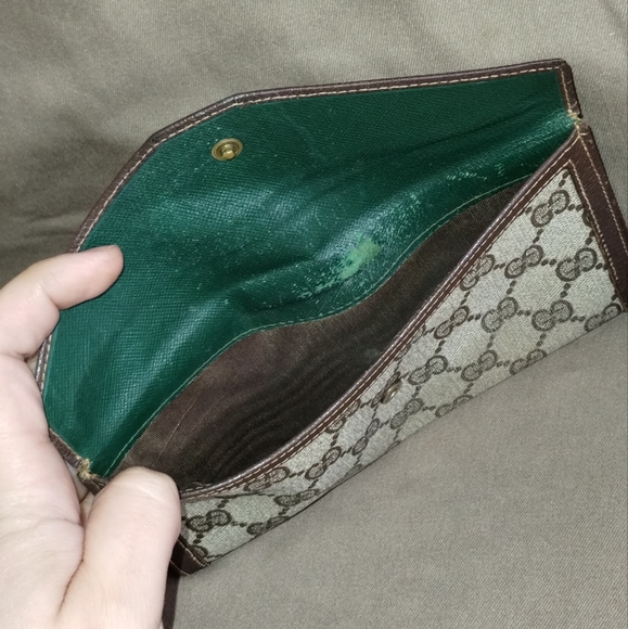 VINTAGE GUCCI MONOGRAM LONG WALLET BILLFOLD 7" POCKETBOOK AUTHENTIC GREEN INSIDE - Picture 14 of 16